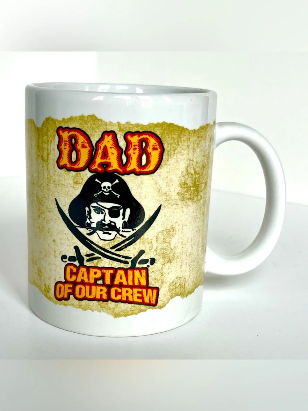 Dad Captain of Our Crew White Ceramic Coffee Mug - Pirate Design